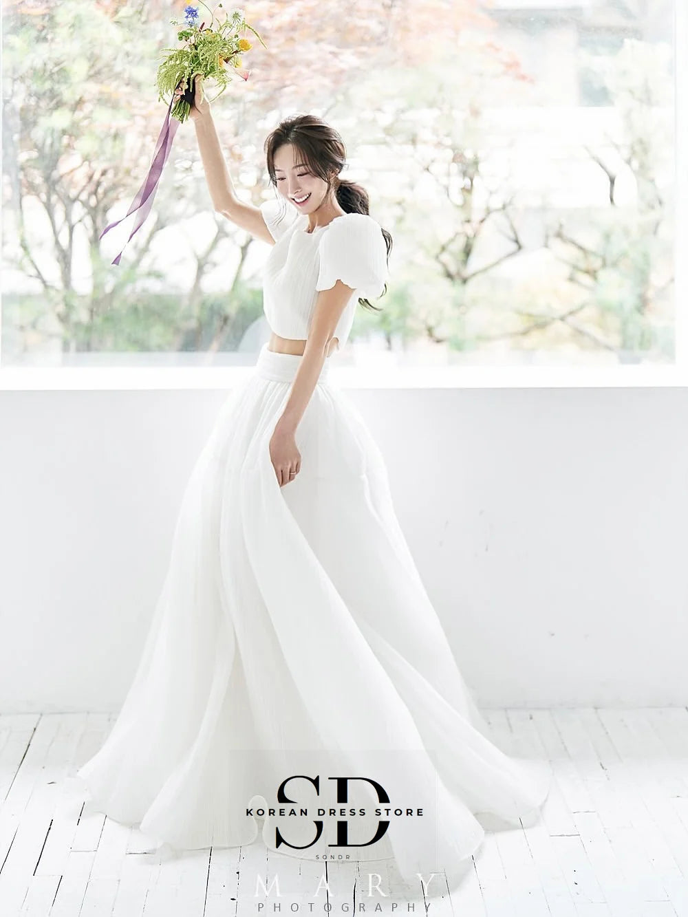 WeddLin 韓版短袖兩件式婚紗｜A字版緞面新娘禮服