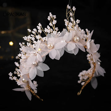 頭飾耳環套裝/婚禮髮飾/花朵水鑽珍珠頭帶/吊墜公主新娘皇冠首飾