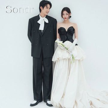 韓系平口緞面輕婚紗｜客製婚紗、自助婚紗外拍與小型婚禮推薦
