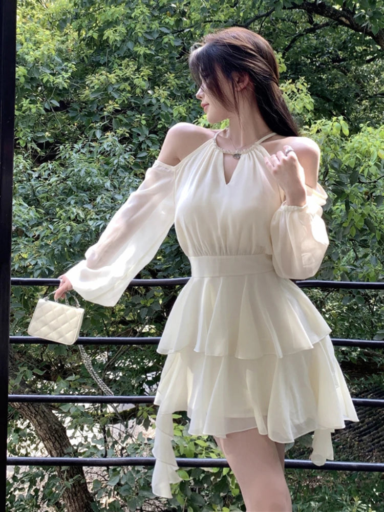 露背連身裙/純色仙氣百褶/春夏熱辣甜美流行/精緻法式復古街頭/簡約日常