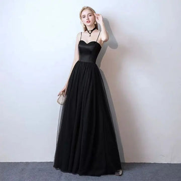 WeddLin 黑色吊帶無袖長洋裝｜簡約款舞會禮服