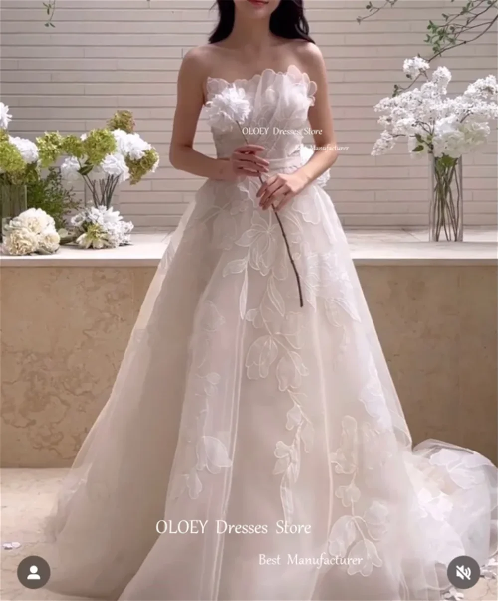 優雅A字蕾絲韓國婚紗攝影/獨特頸部褶皺精緻新娘禮服/束身衣定制