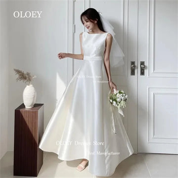 優雅絲滑特夫塔韓國婚紗/ A 字形無袖新娘禮服/拉鍊後扣訂製婚禮派對禮服