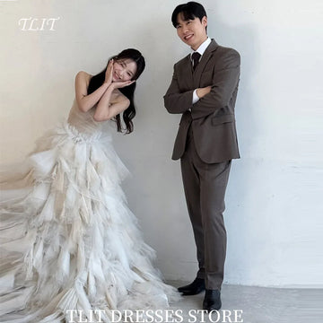 優雅象牙白多層紗禮服/韓系婚紗拍攝／訂製款婚禮長禮服