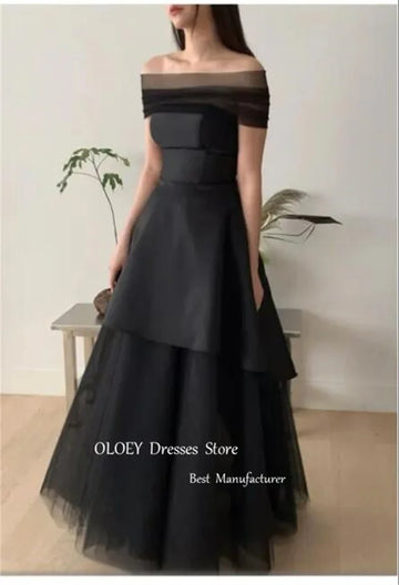 訂製黑色兩件式短禮服／無肩帶紗裙晚宴服／拍照禮服套裝