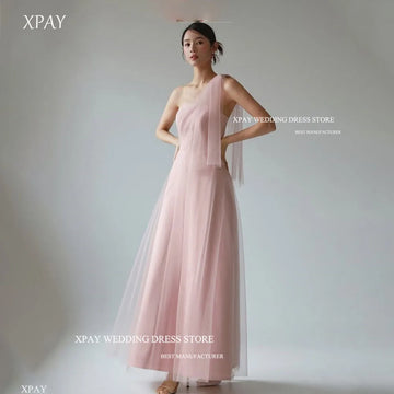 簡約A字仙女粉紅晚會禮服/韓國拍照可調節肩帶婚紗/正式派對訂製