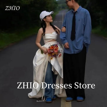兩件式簡約婚禮禮服｜A字剪裁｜交叉綁帶｜落地長裙・小拖尾款・可客製化