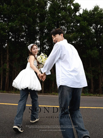 韓系短版輕婚紗｜細肩帶美式外拍小禮服・小型婚禮與自助婚紗推薦｜weddlin 客製婚紗