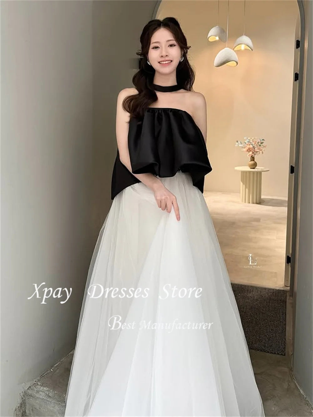 韓系黑白拼色平口輕婚紗｜客製自助婚紗與晚禮服首選｜WeddLin