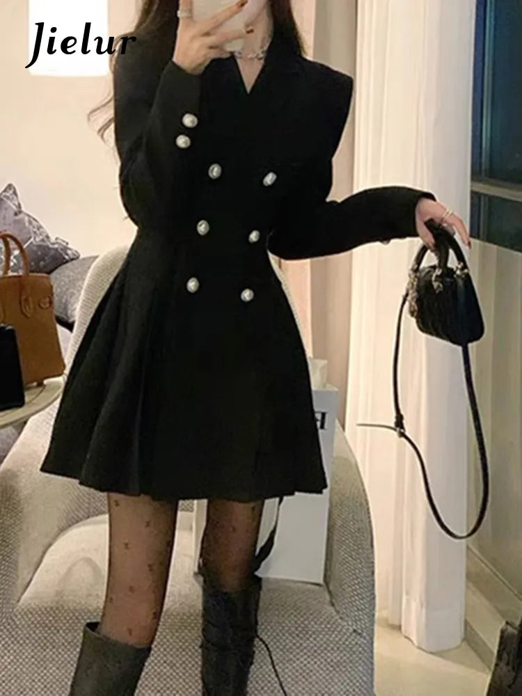 秋季新款純色甜美連身裙/休閒寬鬆時尚連身裙/法式黑色街頭別緻連身裙