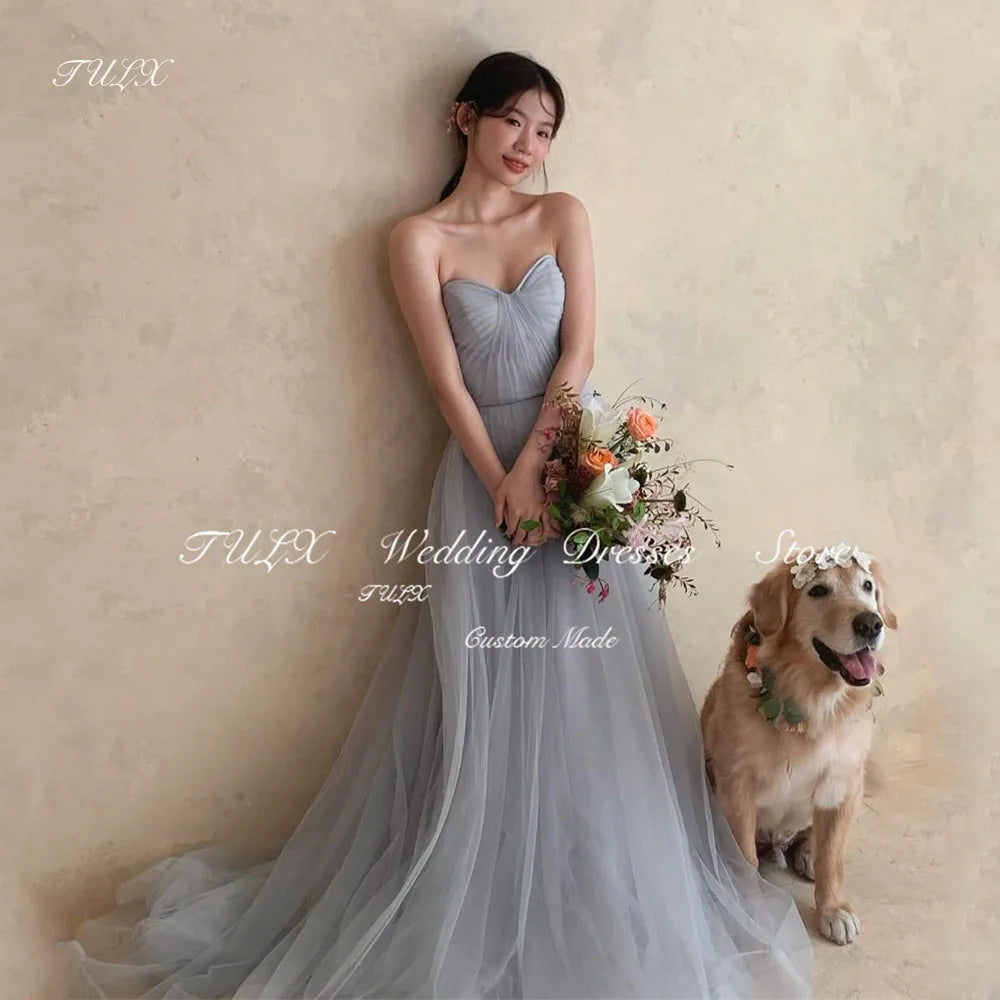 灰藍色馬甲網紗輕婚紗｜客製婚紗與小型婚禮拍照婚紗推薦 WeddLin