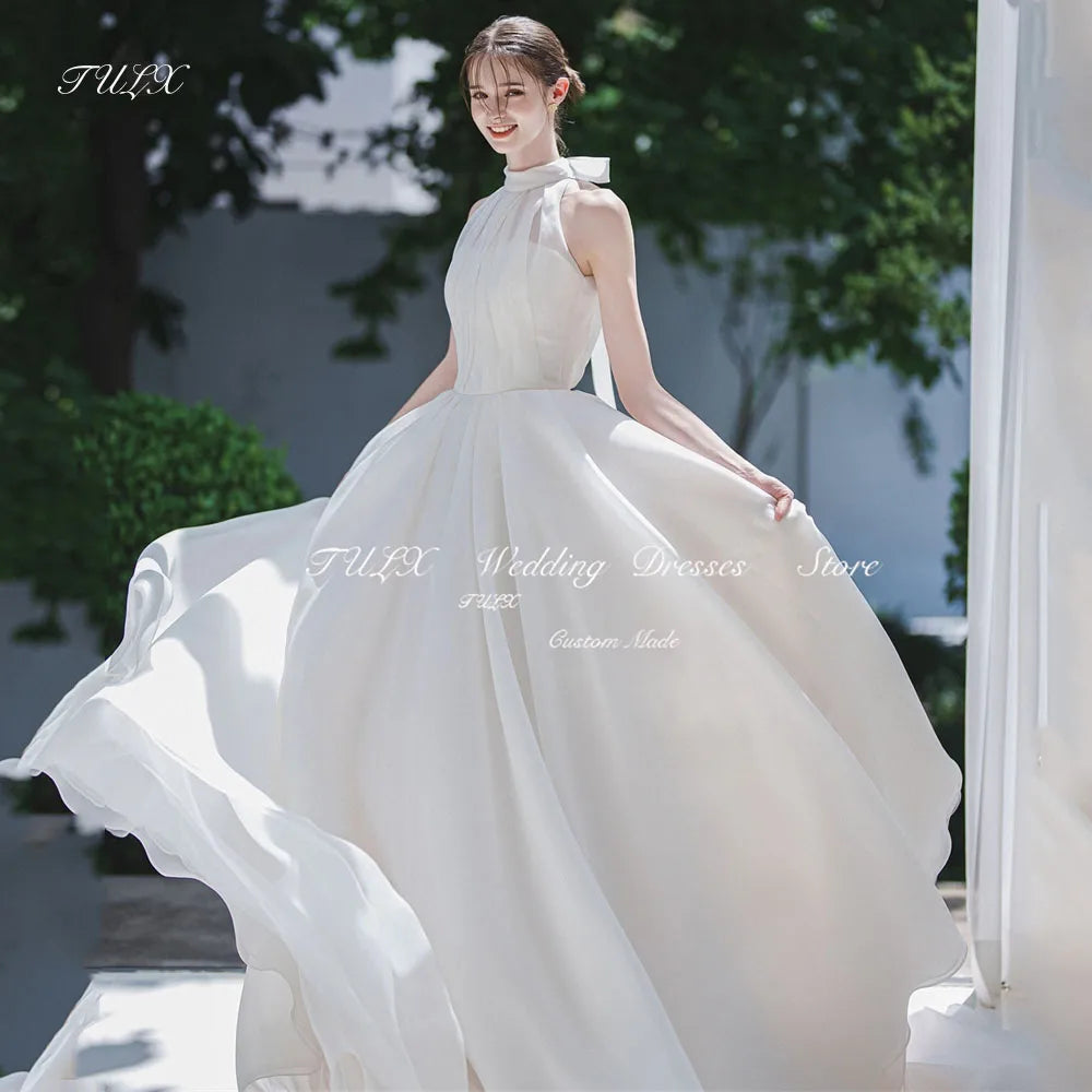 領結無袖韓系婚紗照禮服／落地長版歐根紗／訂製婚紗