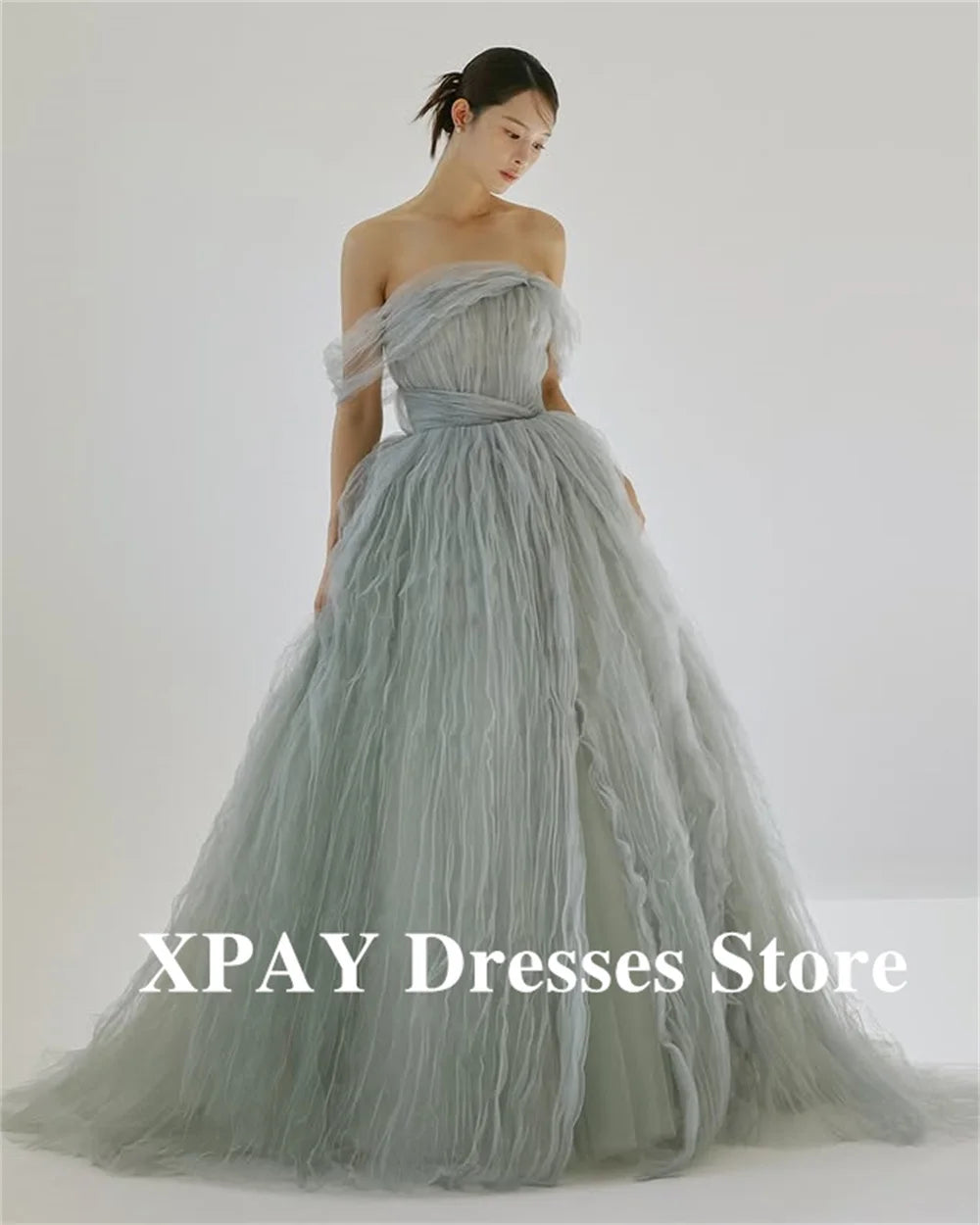 客製夢幻藍色晚禮服 /無肩帶禮服 /拍婚紗晚宴長禮服 /A字裙/ 擺地款