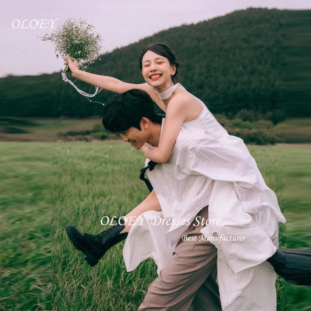 韓系簡約A字禮服/ 無肩帶 拍攝 婚禮/ 花園婚禮/ 白色長款婚紗