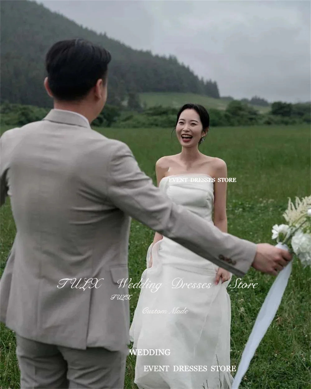 優雅歐根紗美人魚韓國花園婚紗/婚紗拍攝/露背新娘禮服/緊身胸衣/訂製