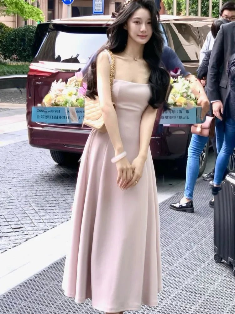 婚禮禮服/夏季純色中長洋裝/法式優雅節慶派對禮服/A字形舞會長裙/女裝新款 (現貨) - WeddLin 輕婚紗