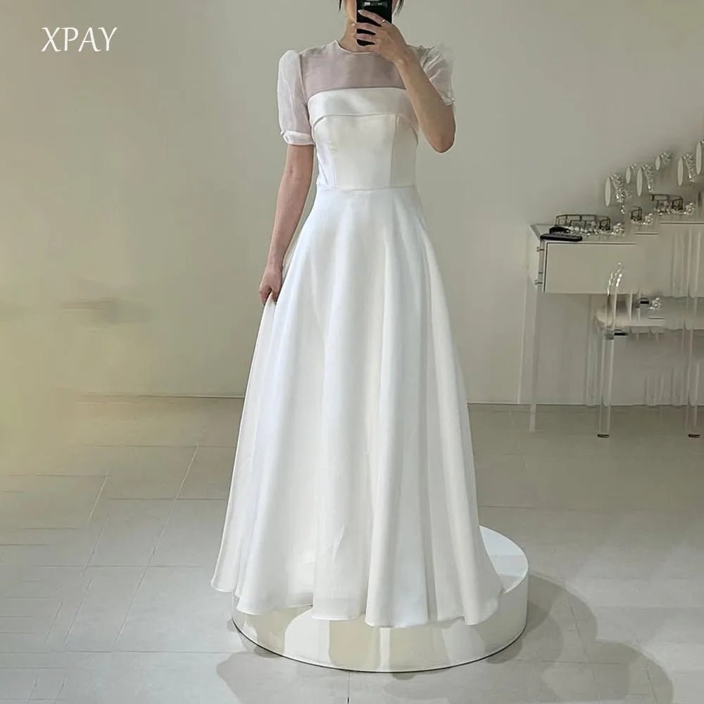 訂製圓領澎袖韓系長袖婚紗｜A 字剪裁攝影禮服 - WeddLin 輕婚紗