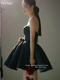 黑色緞面短禮服/ 無肩帶 A字版型/ 短款舞會/返校節禮服 - WeddLin 輕婚紗