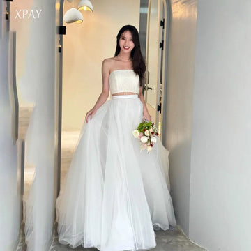 簡約兩件式韓版婚紗禮服/柔紗A字裙可拆披肩設計 拍照/婚禮/派對皆適用 可訂製款 - WeddLin 輕婚紗