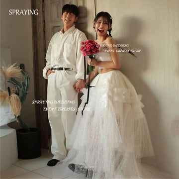 韓國婚紗禮服/ 簡約細肩帶A字裙晚禮服/ 2件式長款分層設計/ 晚宴定製款 - WeddLin 輕婚紗