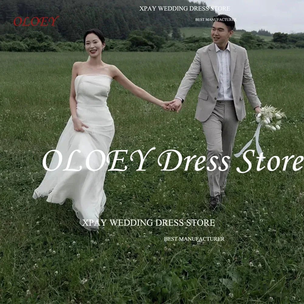 簡約 A 字婚紗/手工歐根紗禮服/ 平口領 背後綁帶（可客製化） - WeddLin 輕婚紗