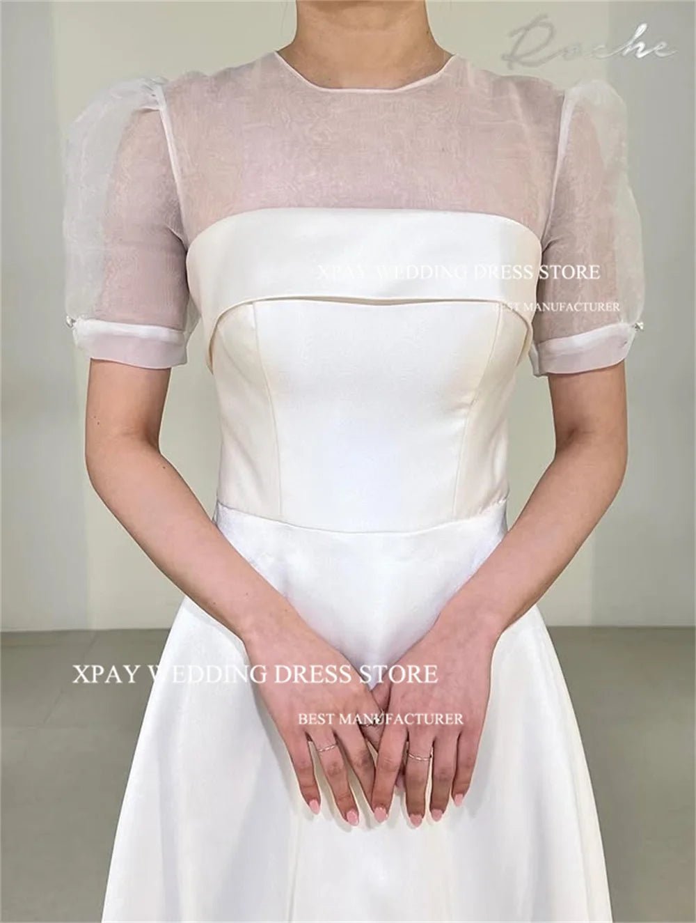 訂製圓領澎袖韓系長袖婚紗｜A 字剪裁攝影禮服 - WeddLin 輕婚紗