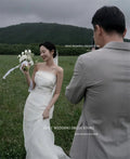 簡約 A 字婚紗/手工歐根紗禮服/ 平口領 背後綁帶（可客製化） - WeddLin 輕婚紗