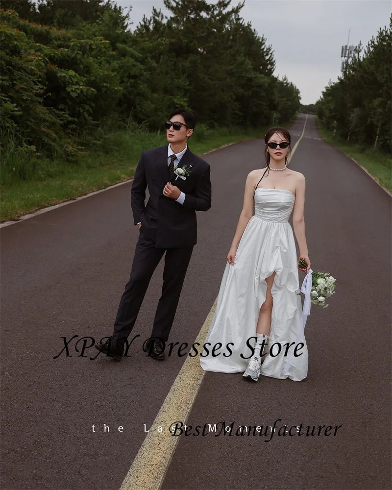 無肩帶A字款/ 海灘鄉村風婚紗/ 韓國風拍攝禮服/ 緞面束胸可訂製款 - WeddLin 輕婚紗