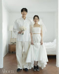 韓系簡約雙件式A字婚紗｜塔夫綢褶皺設計｜無袖拖地款｜可客製尺寸與顏色 - WeddLin 輕婚紗