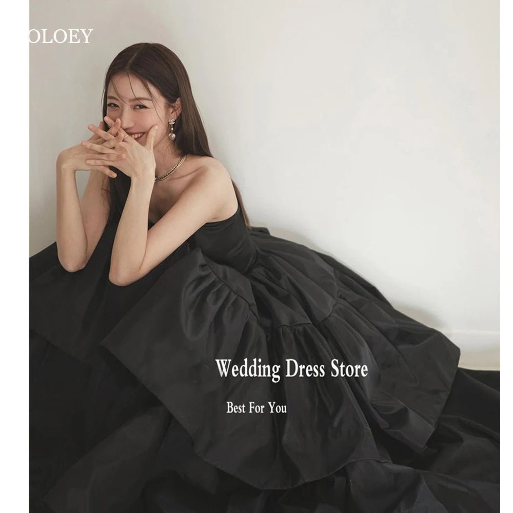 黑色平口塔夫綢 A 字禮服｜客製化派對晚禮服 - WeddLin 輕婚紗
