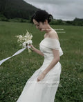 簡約 A 字婚紗/手工歐根紗禮服/ 平口領 背後綁帶（可客製化） - WeddLin 輕婚紗