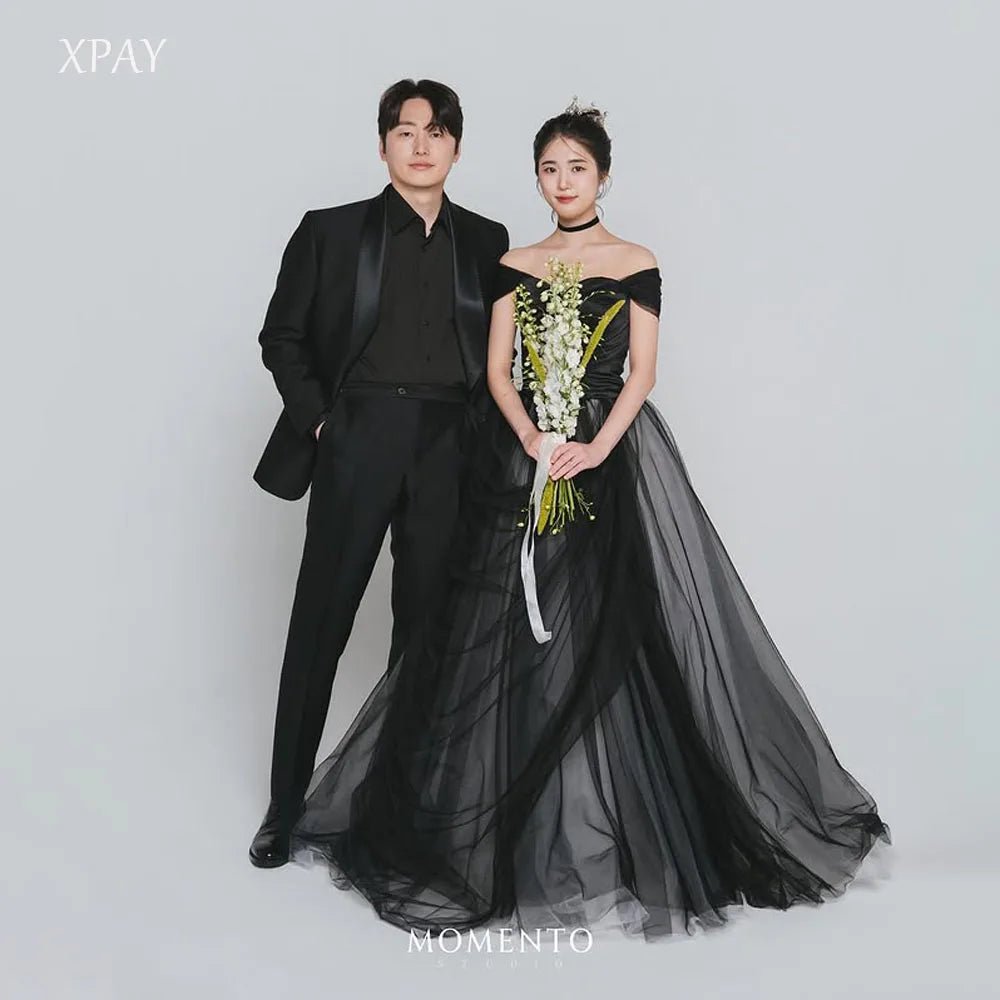 現代可拆式肩紗 A字長款禮服 /上身緞面 攝影宴會禮服/ 婚禮派對 - WeddLin 輕婚紗