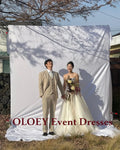 韓系禮服風格婚紗｜平口軟紗附小外套 客製A字拖尾婚紗拍照禮服 - WeddLin 輕婚紗