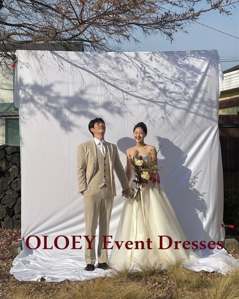韓系禮服風格婚紗｜平口軟紗附小外套 客製A字拖尾婚紗拍照禮服 - WeddLin 輕婚紗