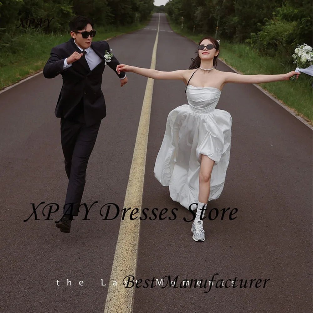 無肩帶A字款/ 海灘鄉村風婚紗/ 韓國風拍攝禮服/ 緞面束胸可訂製款 - WeddLin 輕婚紗