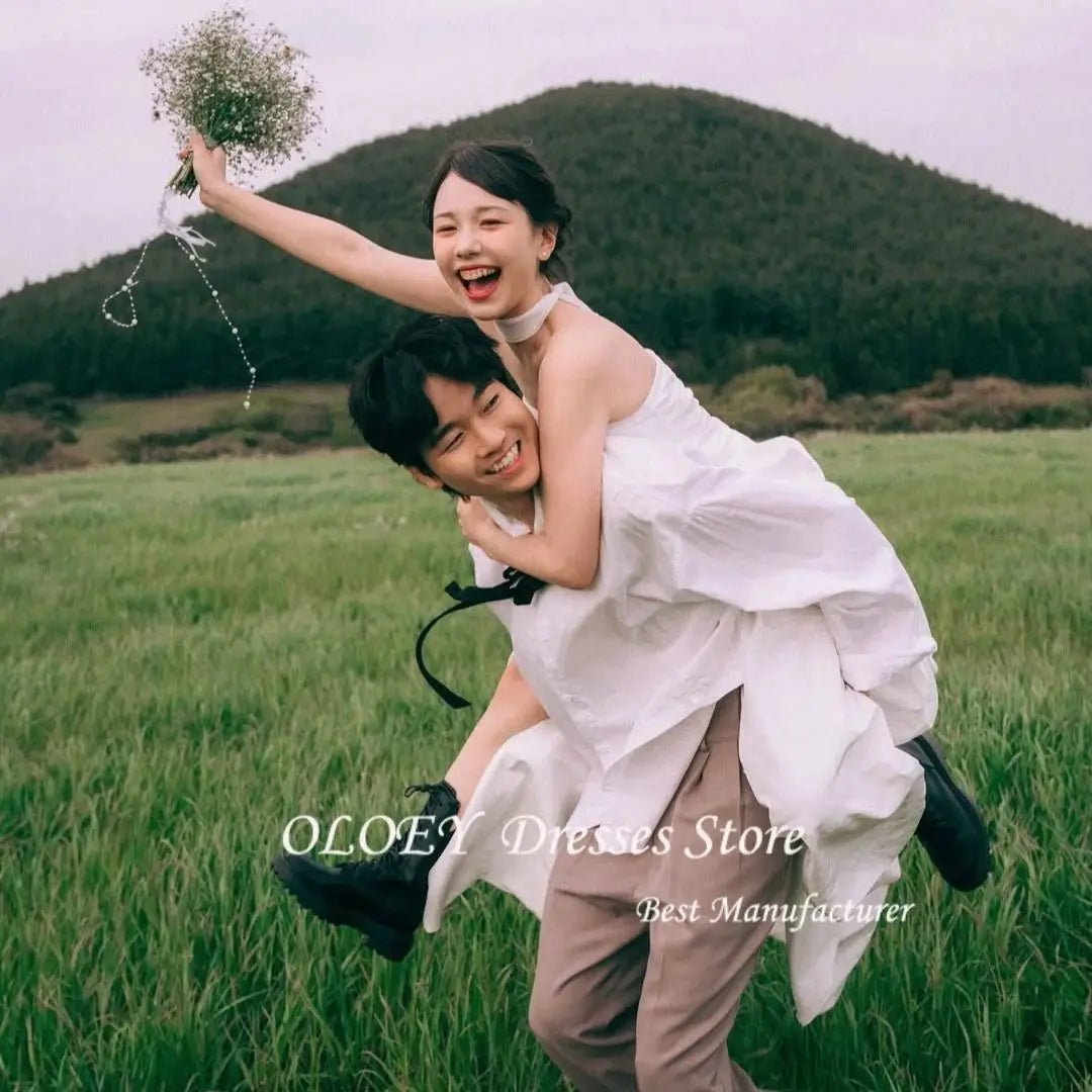 韓系簡約A字禮服/ 無肩帶 拍攝 婚禮/ 花園婚禮/ 白色長款婚紗 - WeddLin 輕婚紗