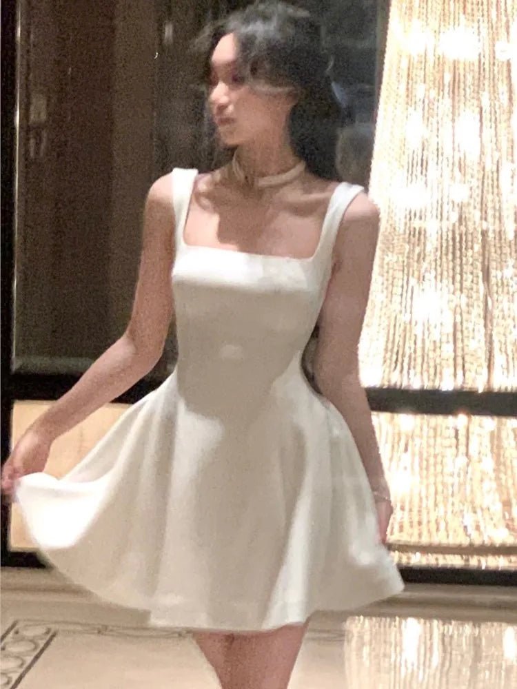 婚禮禮服/夏季純色中長洋裝/法式優雅節慶派對禮服/A字形舞會長裙/女裝新款 (現貨) - WeddLin 輕婚紗