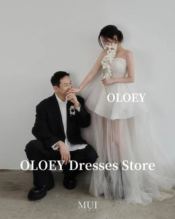 韓系浪漫無肩帶 A 字婚紗/ 拍照用婚禮禮服/ 蓬裙設計 /薄紗拖尾 /可訂製 - WeddLin 輕婚紗