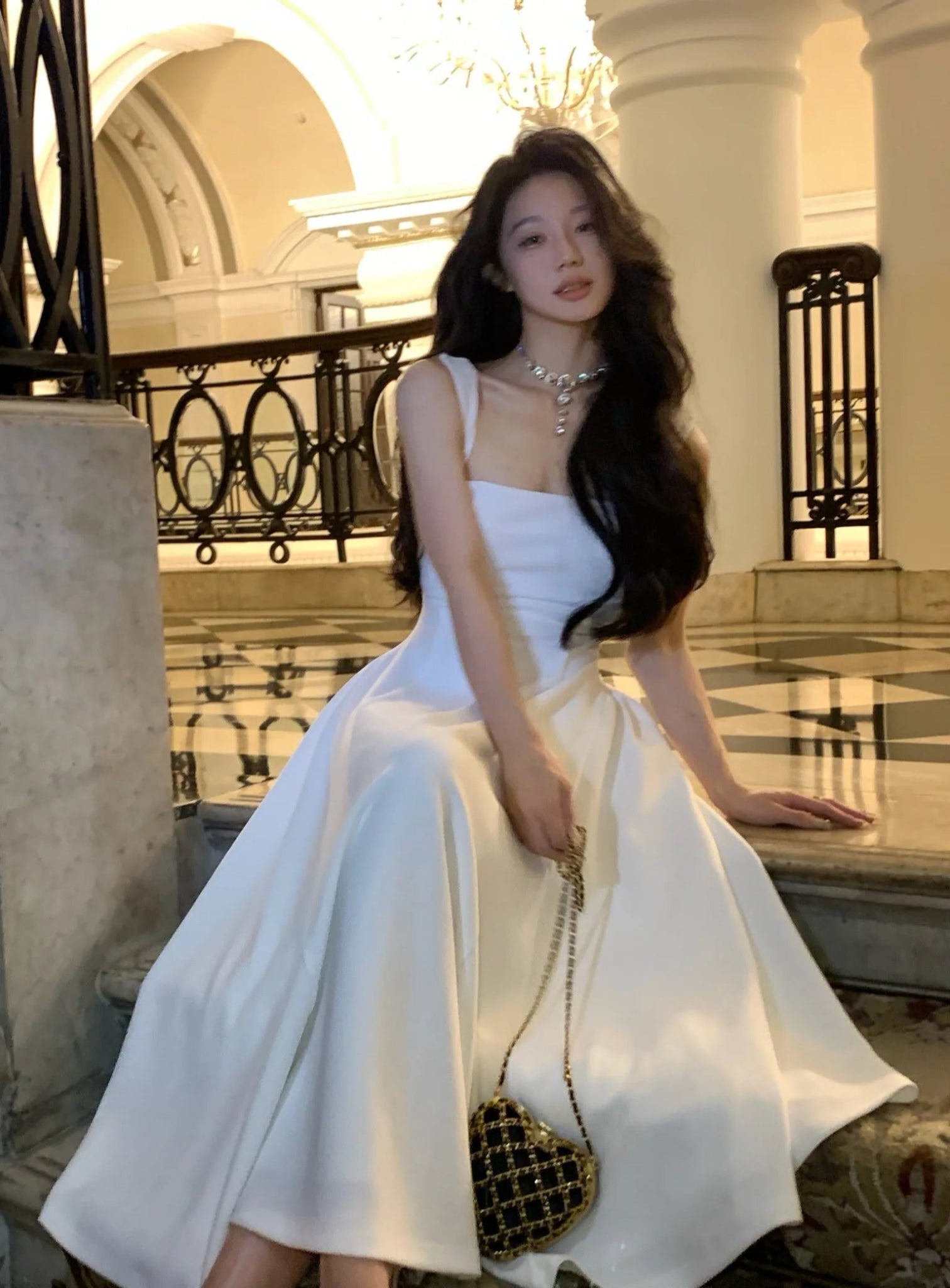 婚禮禮服/夏季純色中長洋裝/法式優雅節慶派對禮服/A字形舞會長裙/女裝新款 (現貨) - WeddLin 輕婚紗