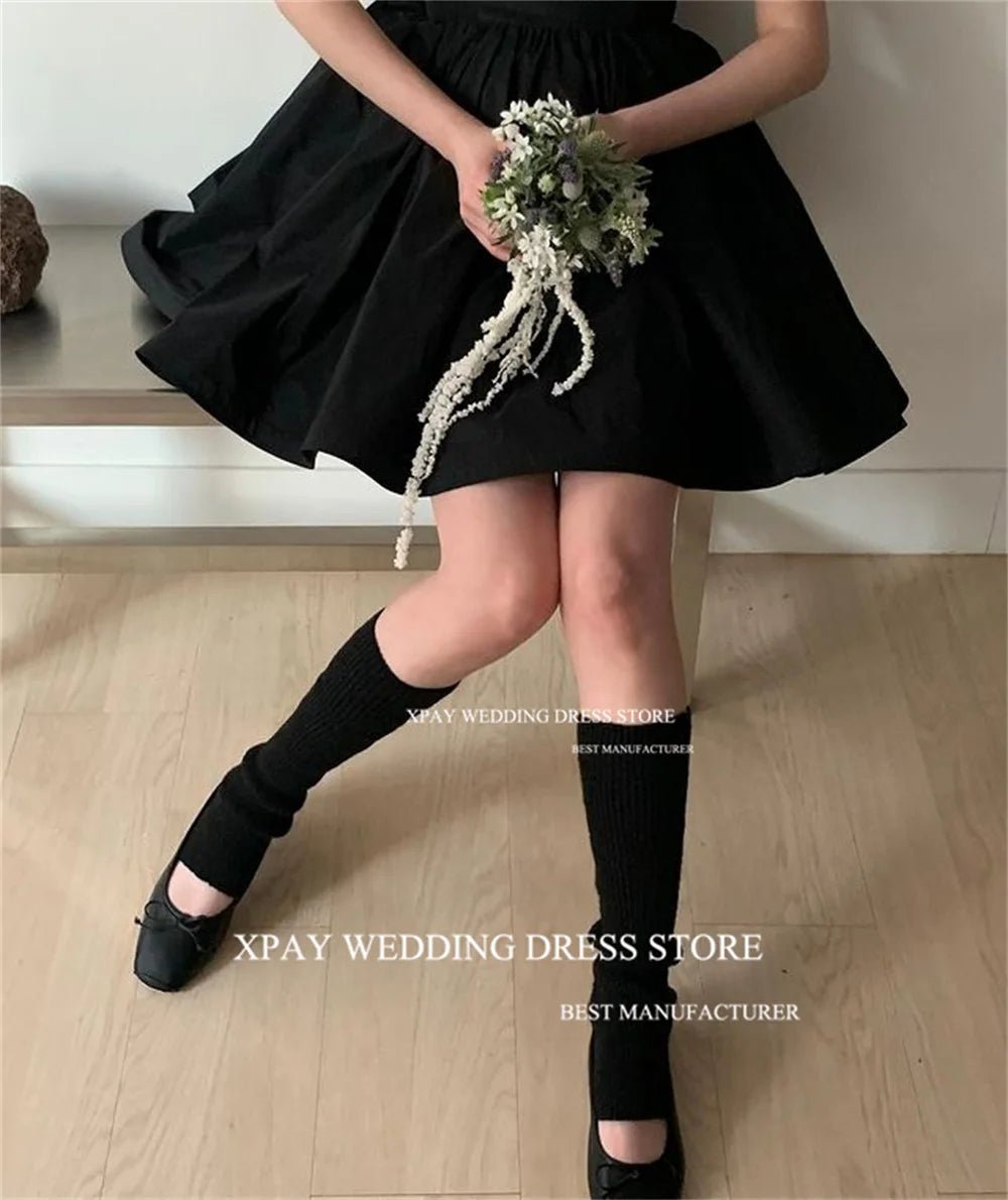 韓系無肩帶黑色短款晚禮服｜A字剪裁｜可訂製婚紗攝影禮服 - WeddLin 輕婚紗
