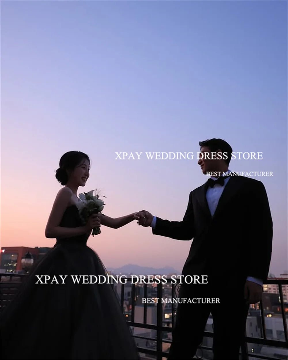 現代簡約黑色無肩禮服｜A字紗裙｜長裙設計｜可客製尺寸與顏色 - WeddLin 輕婚紗