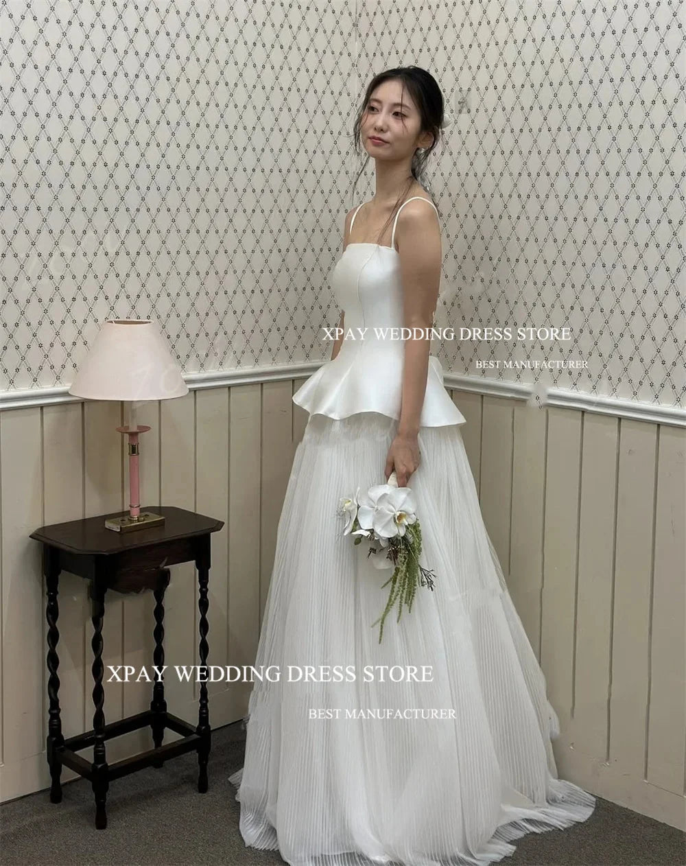 簡約細肩百褶A字婚紗 /可訂製 /拍照婚禮禮服/ 無拖尾款/ 韓系新娘禮服 - WeddLin 輕婚紗