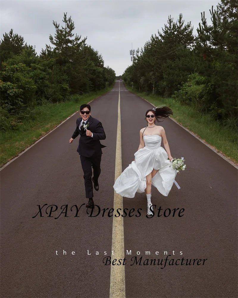 無肩帶A字款/ 海灘鄉村風婚紗/ 韓國風拍攝禮服/ 緞面束胸可訂製款 - WeddLin 輕婚紗