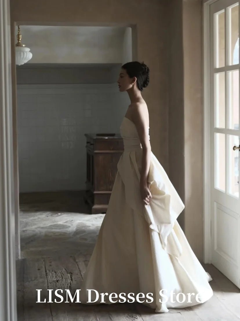 韓系無肩帶A字婚紗/ 可訂製款/ 拍攝宴會用長裙/ 含胸墊刷拖尾設計 - WeddLin 輕婚紗