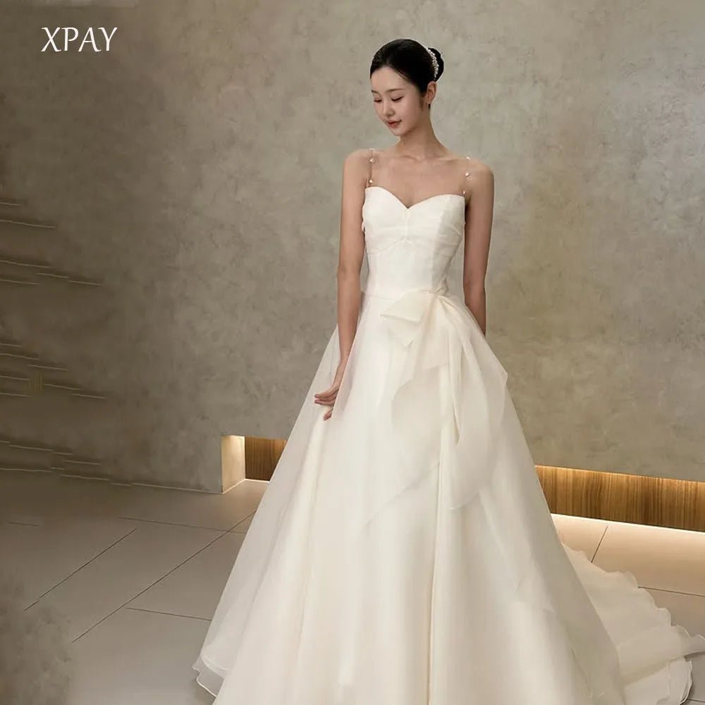 韓系仙氣心型領串珠細肩帶輕婚紗｜客製化 A 字外拍婚紗｜孕婦可穿 - WeddLin 輕婚紗
