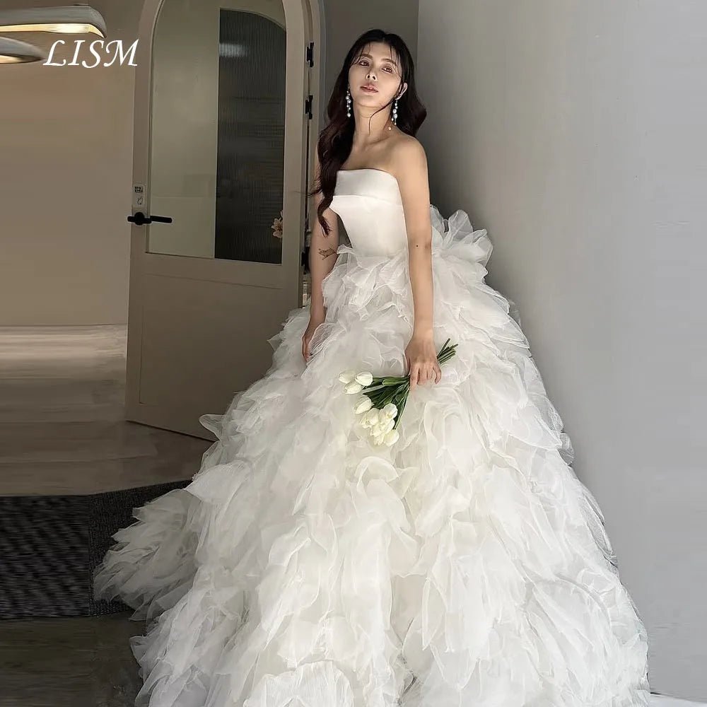 韓系緞面紗裙 客製公主A字婚紗 拖尾禮服訂製 - WeddLin 輕婚紗