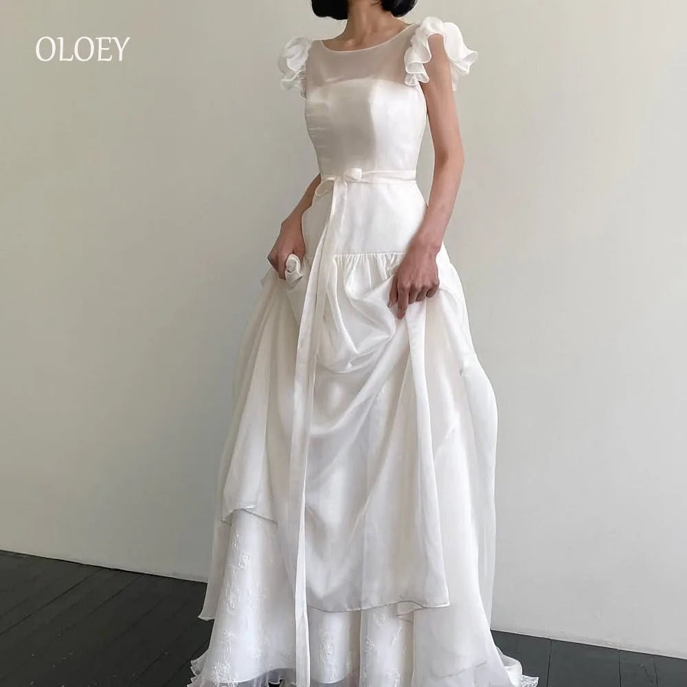 公主風 A 字裙短袖圓領婚紗 /客製款 /韓國婚紗照禮服 - WeddLin 輕婚紗