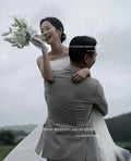 簡約 A 字婚紗/手工歐根紗禮服/ 平口領 背後綁帶（可客製化） - WeddLin 輕婚紗