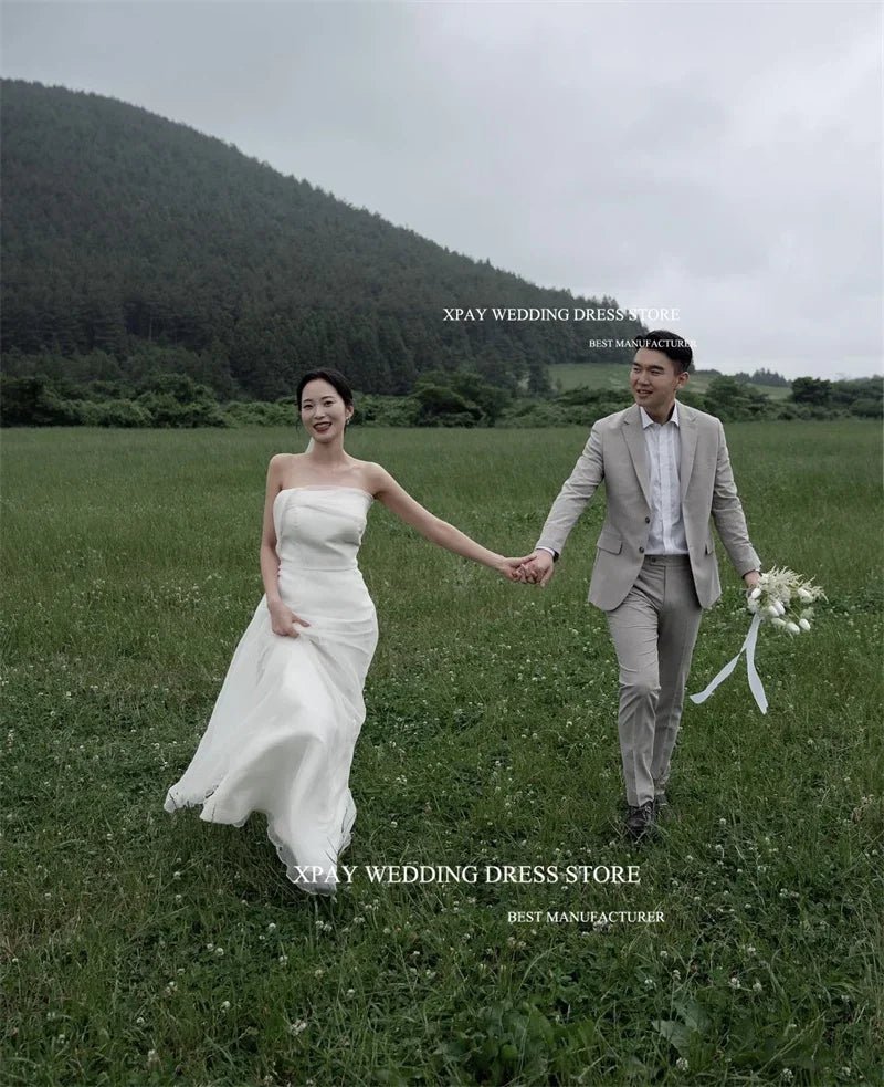 簡約 A 字婚紗/手工歐根紗禮服/ 平口領 背後綁帶（可客製化） - WeddLin 輕婚紗