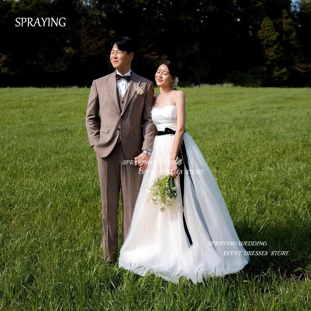 韓國簡約風 無肩帶A字婚紗禮服（客製尺寸/拍攝用） - WeddLin 輕婚紗